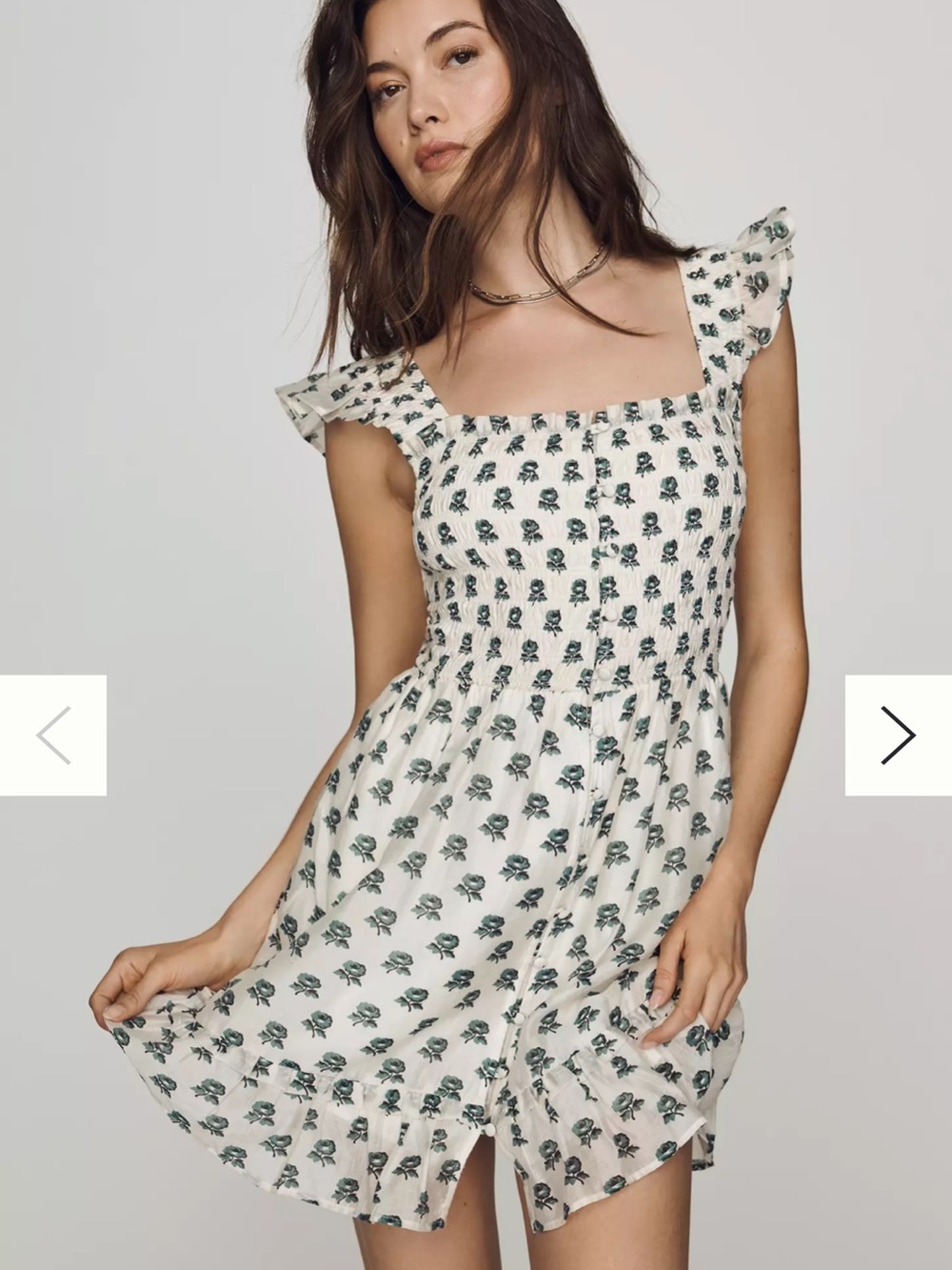 Anthropologie Peregrine smocked Square-Neck Floral Sundress - White wGreen print